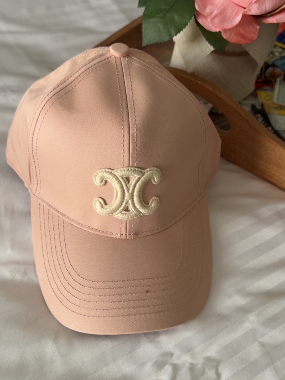 Celine Light Pink Baseball Cap with Cream Embroidered Crest